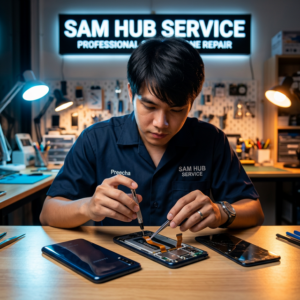 ช่างซ่อม Samsung Galaxy A12 เปลี่ยนจอ แบต ชาร์จ สายแพร ราคาถูก | Sam Hub Service บางนา กรุงเทพ
