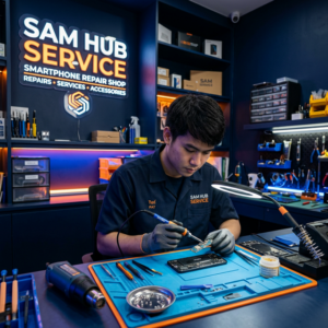 ช่างซ่อม Samsung Galaxy S21 เปลี่ยนจอ แบต ชาร์จ สายแพร ราคาถูก | Sam Hub Service บางนา กรุงเทพ