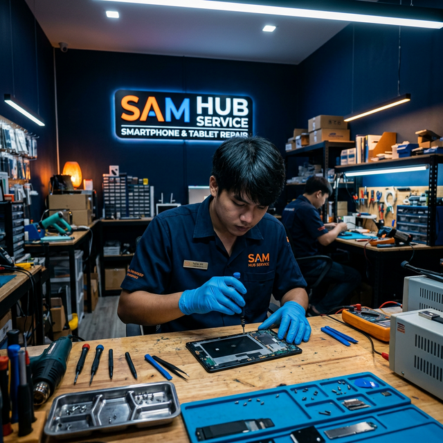 ช่างซ่อมแท็บเล็ต Samsung Galaxy Tab S7 FE เปลี่ยนจอ แบต ราคาถูก | Sam Hub Service บางนา กรุงเทพ