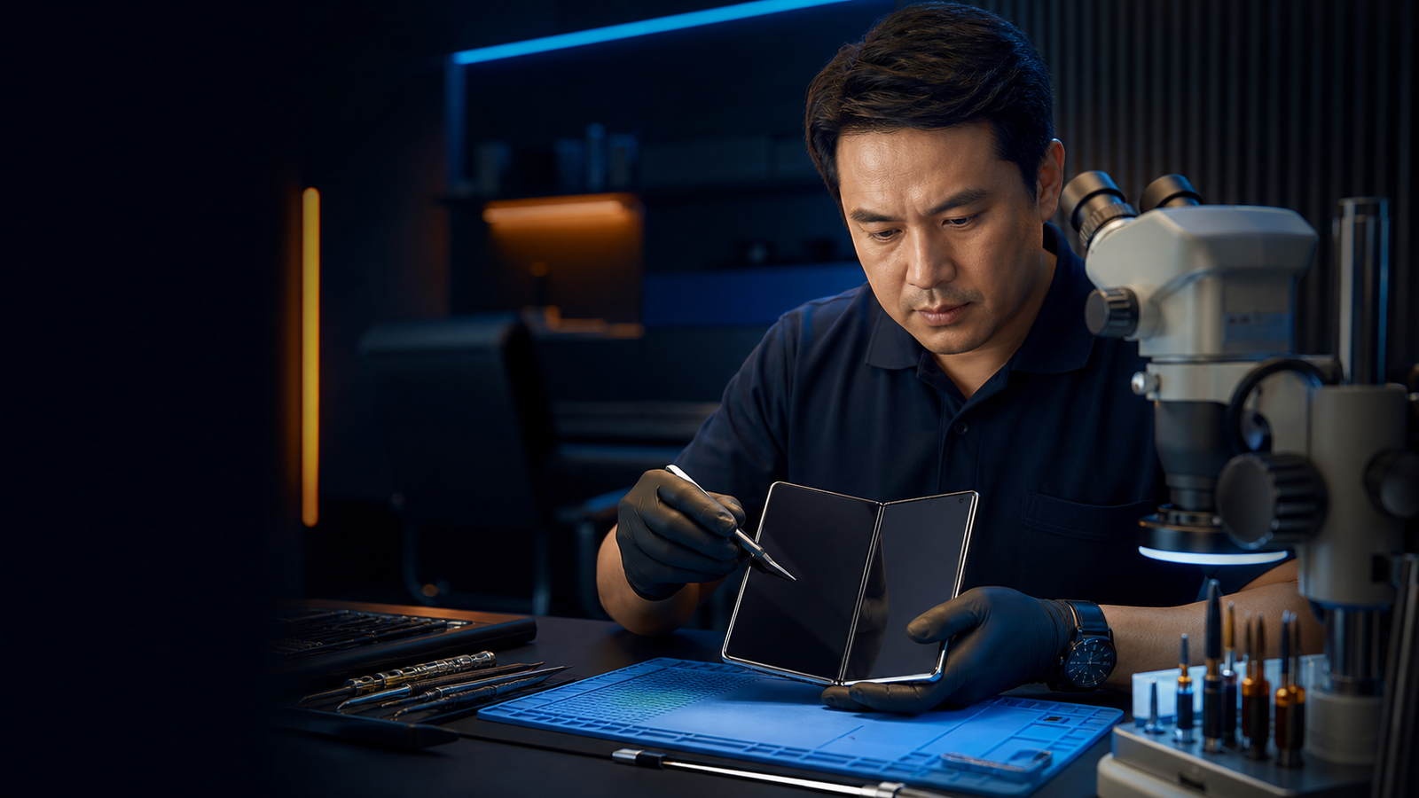 ช่าง Sam Hub Service ตรวจซ่อม Samsung Galaxy Z Fold 8 ในห้องแล็บ